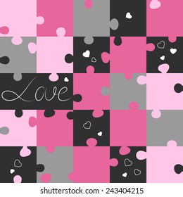 Saint Valentin pattern from puzzles. Jigsaw puzzle game. Vector illustration