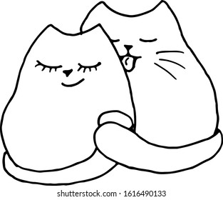 saint valentine day 14 february, a couple of sweet kissing handdrawn cats in love