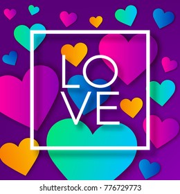 Saint valentine day background with colorful hearts with frame. Happy valentines day and weeding design elements. Vector illustration. Pink Background With hearts. Doodles and curls. Be my valentine.