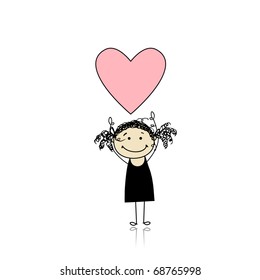 Saint valentine day - cute girl holding heart