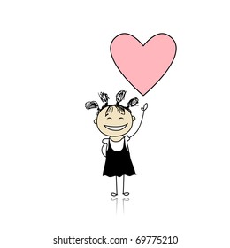 Saint valentine day - cute girl holding heart