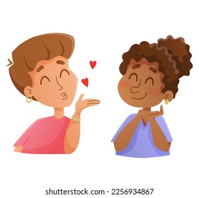 Saint Valentine day  greeting card and lesbian women couple  Romantic LGBT postcard design