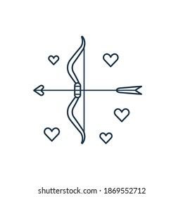 Saint Valentine Day icon with Cupid bow and love arrows. Happy St Valentine romantic line illustration with love symbols.