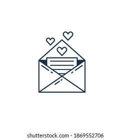 Saint Valentine Day love letter icon. Happy St Valentine line illustration with opened envelop with romantic note and heart symbols.