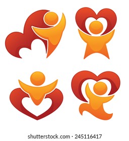 Saint Valentine emblems, vector love, people and hearts collection