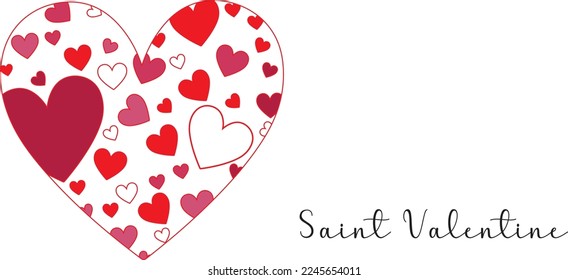 A saint valentine greeting card with colored hearts in heart shape