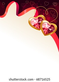 Saint valentine greeting card with ruby jewels
