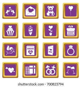 Saint Valentine icoins set. Simple illustration of 16 Saint Valentine vector icons set in purple color isolated vector illustration for web and any design