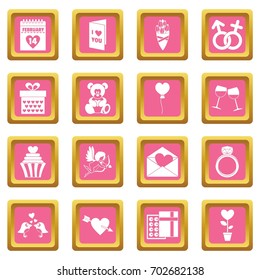 Saint Valentine icoins set. Simple illustration of 16 Saint Valentine vector icons set in pink color isolated vector illustration for web and any design