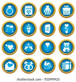 Saint Valentine icoins set. Simple illustration of 16 Saint Valentine vector icons blue circle set isolated on white for digital marketing