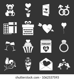 Saint Valentine icoins set vector white isolated on grey background 