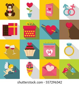 Saint Valentine icons set. Flat illustration of 16 Saint Valentine vector icons for web