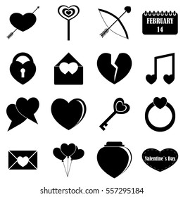 Saint Valentine items tools set. Simple illustration of 16 Saint Valentine items vector icons for web
