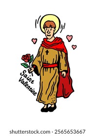 Saint Valentine, the patron saint of all lovers. A full-length man holding a rose in his hands