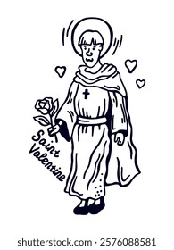 Saint Valentine, the patron saint of all lovers,black and white illustration