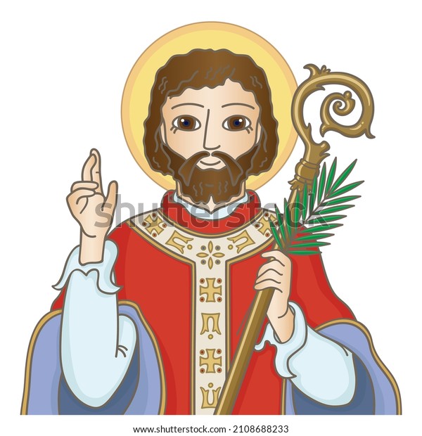 Saint\
Valentine, Roman saint, the Patron Saint of affianced couples,\
commemorated on February 14. Vector illustration\

