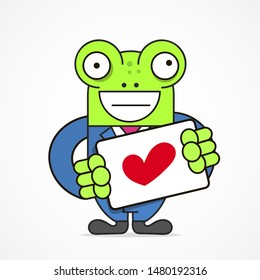 Saint Valentines Concept. Young Smiling Character Holding A Big Heart. Declaration Of Love. Flat Editable Vector Illustration, Clip Art