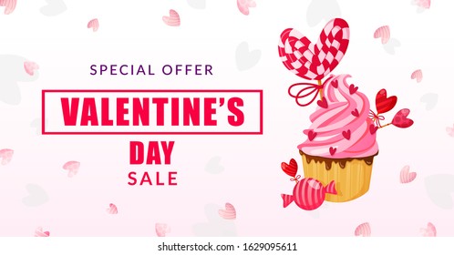 Saint Valentine's Day banner with text. Vector holiday design template.