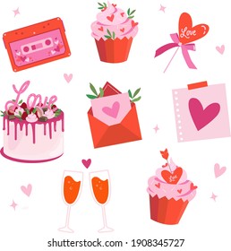 Saint Valentine's day big vector set. Romantic decorative elements isolated on white background.