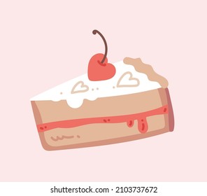 Saint Valentine's day cake with decorations. Vector holiday greeting design element for cards and posters.