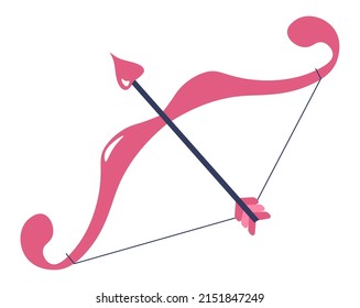Saint Valentines day celebration of holiday, isolated bow and arrow. Symbol of love and starting feelings. aiming and shooting for a new partner. Romanic love expression. Vector in flat style