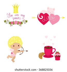 Saint Valentine's Day cute web icons with text