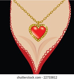  Saint Valentine's Day. Decollete with jewel heart