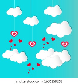 Saint Valentine's day. festive top background of hearts in love and white clouds. cards, brochures, banners. vector