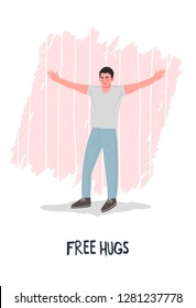Saint Valentines Day. Flat editable vector illustration, clip art, modern painting. Free hugs and kindness concept. Hand drawn character isolated image. Romantic date. Best friend. 