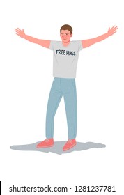 Saint Valentines Day. Flat editable vector illustration, clip art, modern painting. Free hugs and kindness concept. Hand drawn character isolated image. Romantic date. Best friend. 