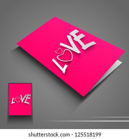 Saint Valentines Day flyer or banner with text Love on pink background. EPS 10.
