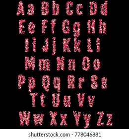 Saint Valentine's Day font. Hearts confetti isolated on black background