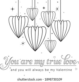 Saint Valentines day Greeting cards with hearts and lettering