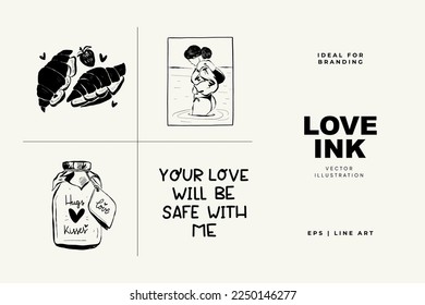 Ilustración vectorial de moda en el día de San Valentín. Diseño de tarjetas de amor. Un doodle lindo romántico. Afiche romántico, pancarta de saludo, estampado de camisetas de moda