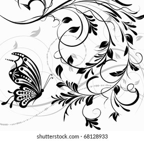 saint valentines day heart floral abstract background with butterfly