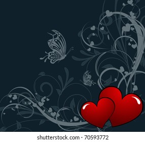 saint valentines day heart floral abstract background with butterfly