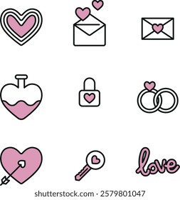 Saint Valentine's Day icon set