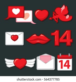 Saint Valentine's Day icon set. Flat design.