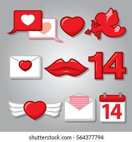 Saint Valentine's Day icon set. Flat design.