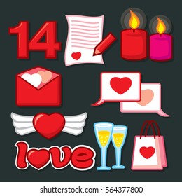 Saint Valentine's Day icon set. Flat design.