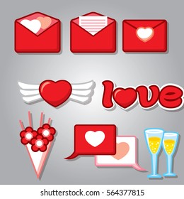 Saint Valentine's Day icon set. Flat design.