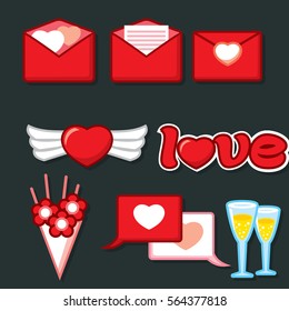 Saint Valentine's Day icon set. Flat design.