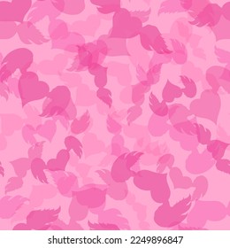 Saint Valentine's day irregular seamless pattern. Winged heart pastel pink silhouette endless texture. Romantic Valentine day boundless background. Cute doodle surface design for fabric, invitation.