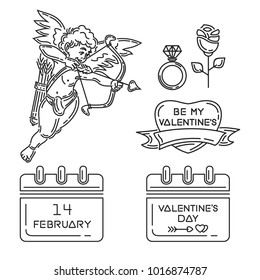 Saint Valentines Day line icons set. 14th of February. Be my Valentine. Line icons collection for feast of Saint Valentine. Vector illustration