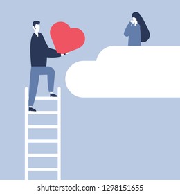 Saint Valentines Day. man sending a red heart to Dear woman. Concept, No matter where you are, I will find her. Style Flat, vector - illustration,  i design form isolate you can editable.