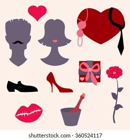 Saint Valentine's Day objects set.