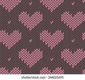 Saint Valentine's Day seamless knitting pattern with hearts