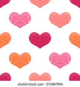 Saint Valentines day seamless pattern. Background with pink low poly hearts. Vector polygonal illustration.