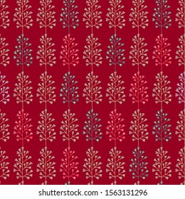 saint valentines day seamless vector pattern. tree branches with hearts on deep red background. fabric design, wrapping paper, background, wallpaper design, surface and textile design. 