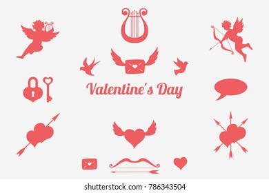 saint valentine's day set, vector illustration, flat silhouettes